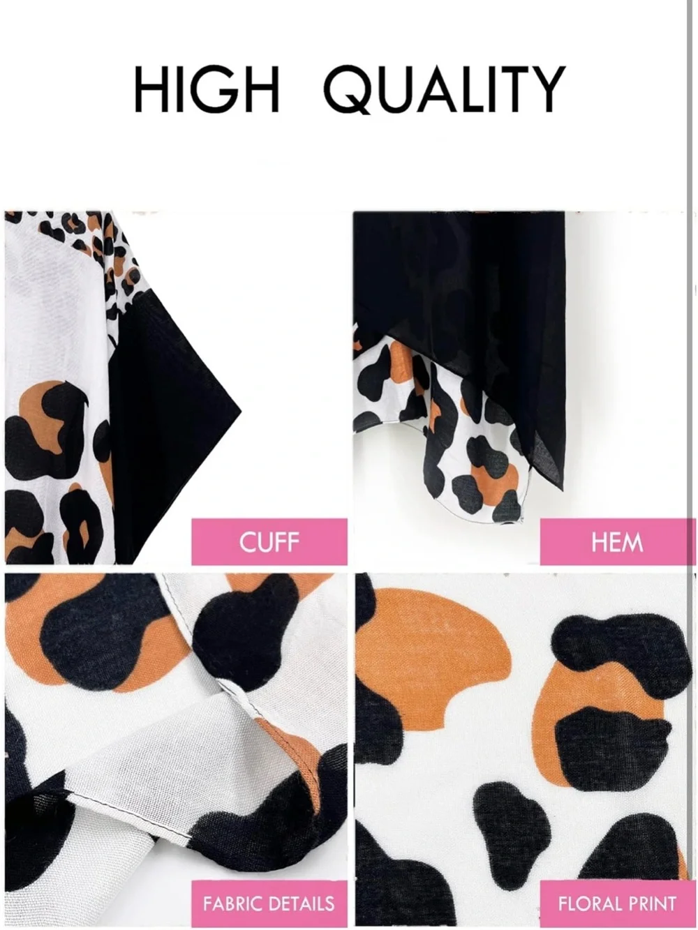 Leopard print colorblock open-front kimono cardigan - Picture 3 of 6